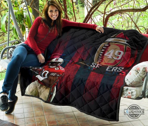 49ers blanket san francisco american football 49ers premium quilt blankets player 80 holding ball black and red sf ers nfl gift for fans laughinks 12