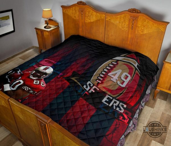 49ers blanket san francisco american football 49ers premium quilt blankets player 80 holding ball black and red sf ers nfl gift for fans laughinks 8