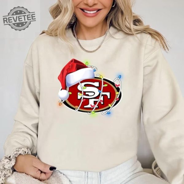 San Francisco Football Christmas Shirt Football Niners With Santa Hat And Christmas Light Sweatshirt Football Fan Christmas Gifts Hoodie Unique revetee 1