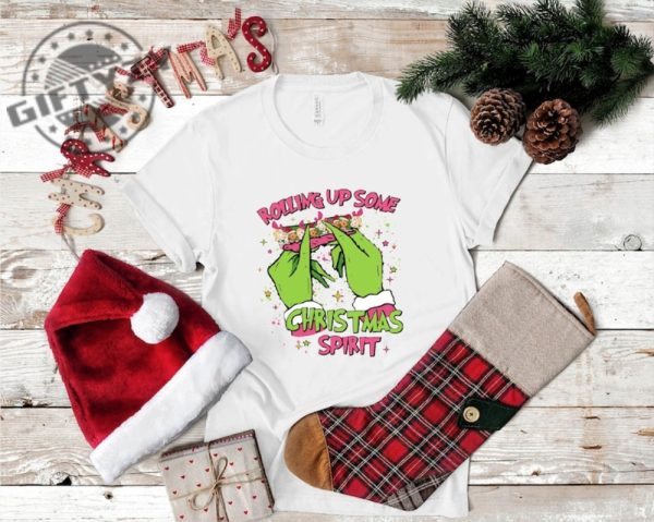 Rolling Up Some Grichmas Spirit Shirt Rolling Up Some Christmas Spirit Sweatshirt Grinch Christmas Tshirt Smoking Christmas Hoodie Cannabis Christmas Shirt giftyzy 1