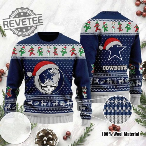 Dallas Cowboys Grateful Dead Bear Pattern Ugly Christmas Sweater Dallas Cowboys Ugly Christmas Sweater Unique revetee 1