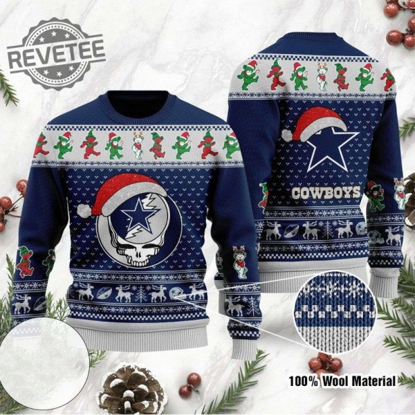 Dallas Cowboys Grateful Dead Bear Pattern Ugly Christmas Sweater Dallas Cowboys Ugly Christmas Sweater Unique revetee 2