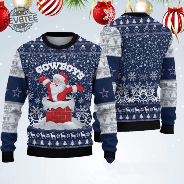 Dallas Cowboys Christmas Santa Claus Chimney Ugly Christmas Sweater Dallas Cowboys Ugly Christmas Sweater Unique revetee 1