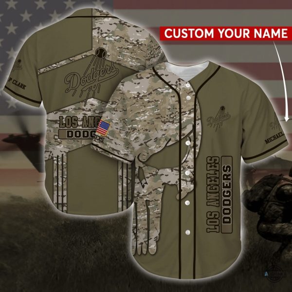 personalized los angeles dodgers mlb camo baseball jersey shirt la dodgers 2024 all over printed military uniform shirts mlb shop gift for shohei ohtani fans laughinks 1 1