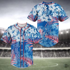 los angeles dodgers baseball jersey shirt flower design hibiscus la dodgers 2024 all over printed uniform shirts mlb shop gift for shohei ohtani fans laughinks 1 1