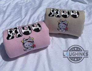 hello kitty cow moo embroidery crewneck sweatshirt tshirt hoodie mens womens cute embroidery gift for sanrio the melody lovers laughinks 1