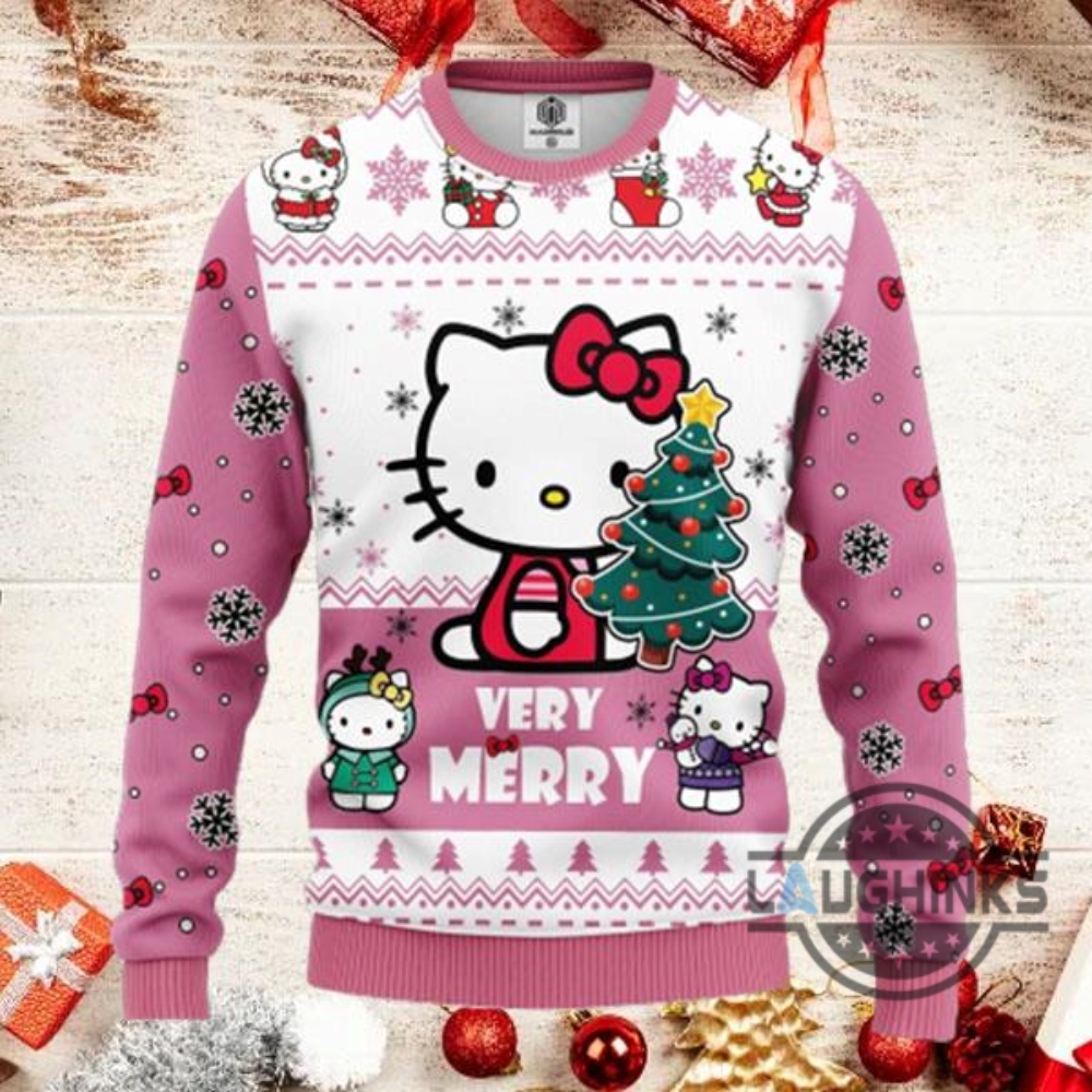 Hello Kitty Cute Ugly Christmas Sweater For Men Women All Over Printed Christmas Artificial Wool Sweatshirt Gift For Sanrio The Melody Lovers