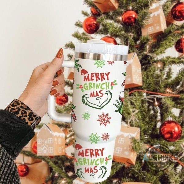 funny christmas grinchmas 40oz tumbler cup with handle stainless steel stanley cup the how the grinch stole christmas 40 oz xmas travel mugs laughinks 1
