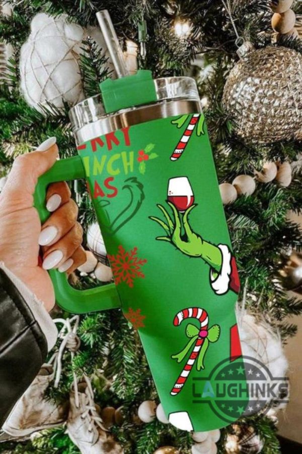 funny christmas grinchmas 40oz tumbler cup with handle stainless steel stanley cup the how the grinch stole christmas 40 oz xmas travel mugs laughinks 1 1