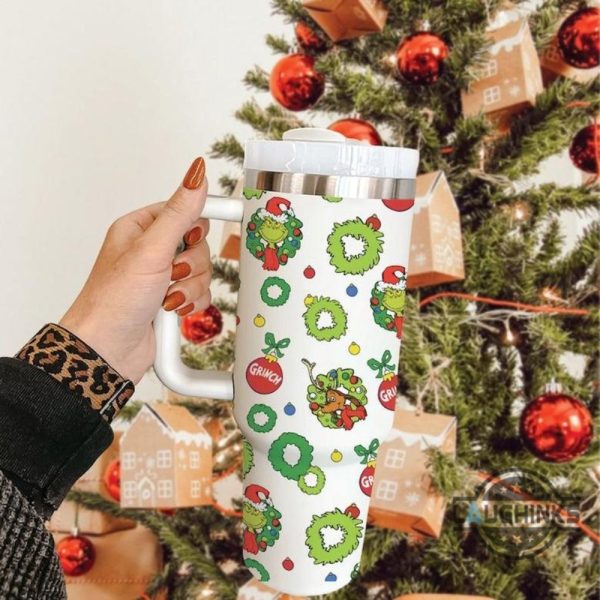 grinch pattern christmas 40oz tumbler cup with handle stainless steel stanley cup how the grinch stole christmas 40 oz xmas travel mugs merry grinchmas laughinks 1
