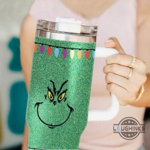 grich tumblers christmas grinchmas cups with handle faux glitter 40oz mean grinch stainless steel stanley cup how the grinch stole christmas 40 oz xmas travel mugs laughinks 1 1
