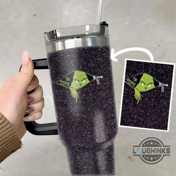 grinch 40oz tumbler black faux glitter mean one cups ew people stainless steel stanley cup 40 oz xmas travel mugs merry grinchmas gift laughinks 1
