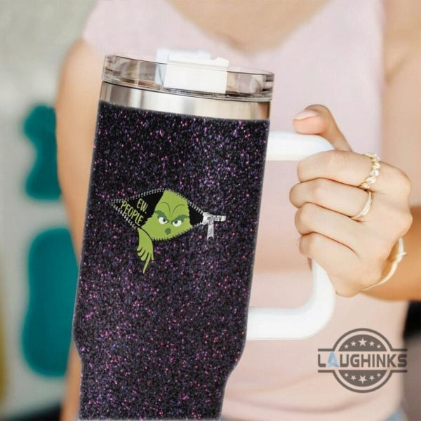 grinch 40oz tumbler black faux glitter mean one cups ew people stainless steel stanley cup 40 oz xmas travel mugs merry grinchmas gift laughinks 1 1
