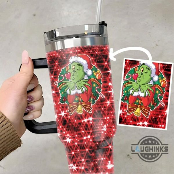 grinch faux glitter red themed 40oz tumbler santa grinch mean one cups christmas stainless steel stanley cup 40 oz xmas travel mugs merry grinchmas laughinks 1