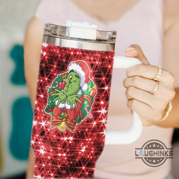 grinch faux glitter red themed 40oz tumbler santa grinch mean one cups christmas stainless steel stanley cup 40 oz xmas travel mugs merry grinchmas laughinks 1 1