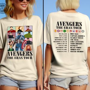 Avengers The Eras Tour Shirt Marvel Super Hero Sweatshirt Scarlet Witch Hulk Shirt Black Widow Tee Spiderman Winter Soldier Iron Man Unique revetee 3