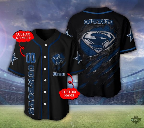 dallas cowboys personalized baseball jersey superman mens womens all over printed football shirts nfl sport uniform game day gift for fans laughinks 1 1