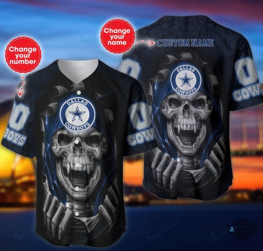 Personalized Dallas Cowboys Vampire Skull Baseball Jersey Shirt All Over Printed Football Shirts Nfl Game Day Gift For Fans