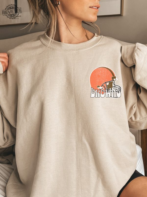 Cleveland Crewneck Sweatshirt Dawg Pound The Land Go Brownies Trendy Vintage Style Football Shirt For Game Day Browns Town Unique revetee 3