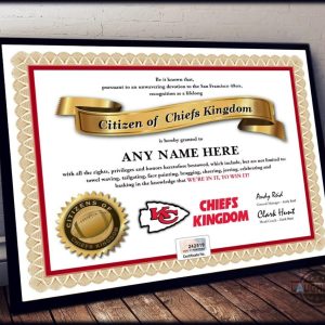 citizen of chiefs kingdom framed poster certificate diploma canvas printed poster with frame kansas city chiefs wall art kc room decoration nfl football fan gift laughinks 1