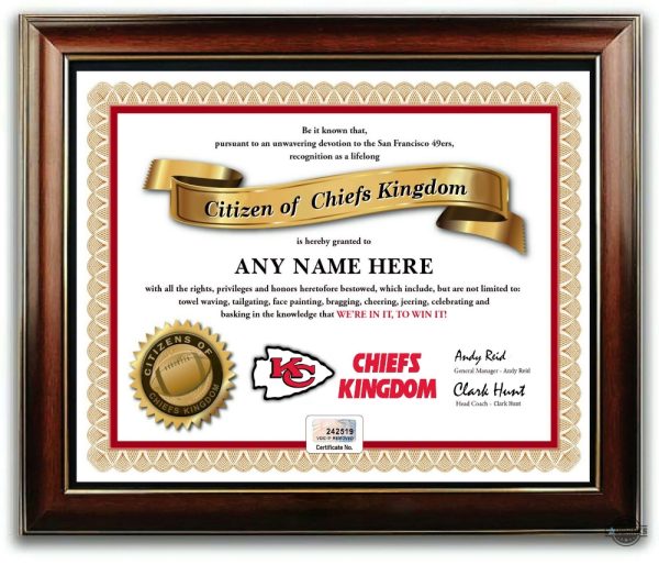 citizen of chiefs kingdom framed poster certificate diploma canvas printed poster with frame kansas city chiefs wall art kc room decoration nfl football fan gift laughinks 1 2