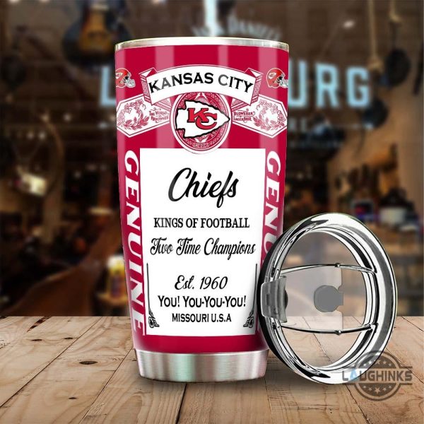kansas city chiefs budweiser tumbler 20oz 30oz nfl king of football two time champions stainless steel travel cups est 1960 gift for fans laughinks 1 1