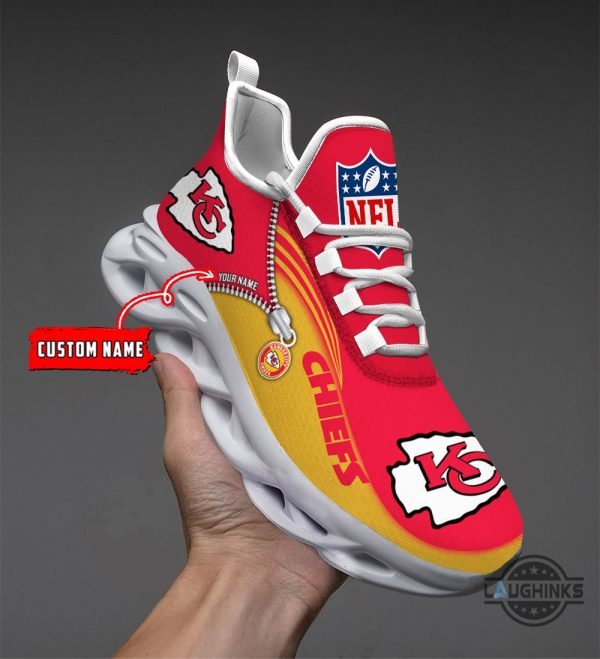 kansas city chiefs custom name shoes personalized kc chiefs nfl football all over printed max soul shoes faux zipper style game day gift for fans laughinks 1 1