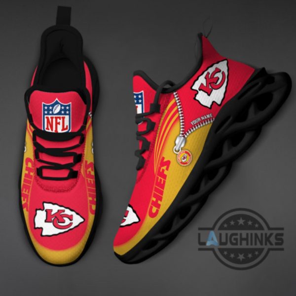 kansas city chiefs custom name shoes personalized kc chiefs nfl football all over printed max soul shoes faux zipper style game day gift for fans laughinks 1 2