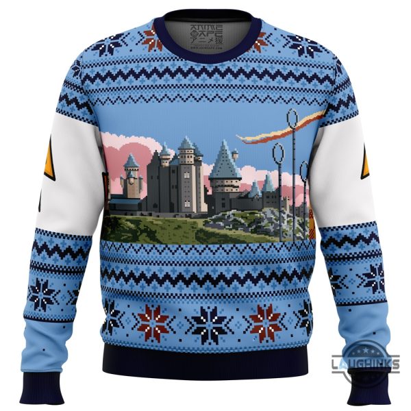 harry potter retro hogwarts ugly christmas sweater muggles wizard witch school all over printed xmas artificial wool sweatshirt potterhead laughinks 1