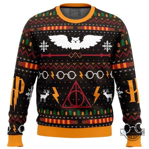 the sweater that lived harry potter ugly christmas sweater hogwarts wizard witch school all over printed xmas artificial wool sweatshirt laughinks 2