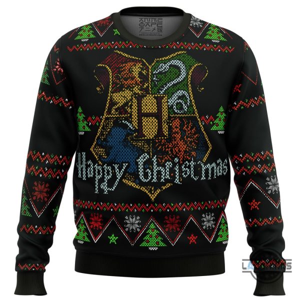 harry potter happy christmas ugly christmas sweater muggles hogwarts school all over printed artificial wool sweatshirt gift for potterhead laughinks 1