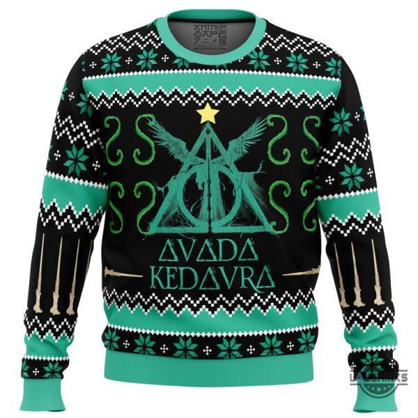 harry potter avada kedavra ugly christmas sweater muggles hogwarts wizard witch school all over printed xmas artificial wool sweatshirt laughinks 1