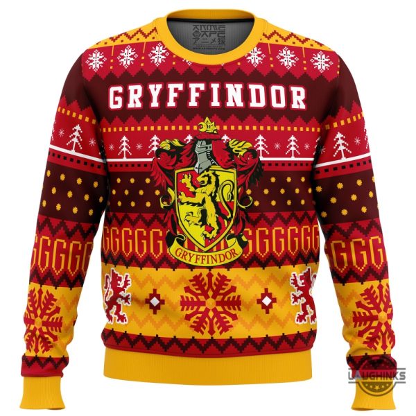 harry potter gryffindor house ugly christmas sweater muggles hogwarts all over printed xmas artificial wool sweatshirt gift for potterhead laughinks 1