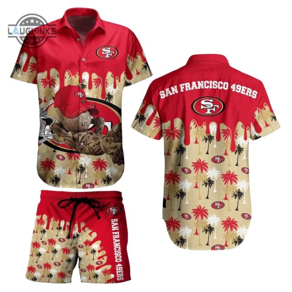 san francisco 49ers nfl hawaiian shirt groot graphic new summer perfect best gift ever marvel hugs sports football aloha shirt and shorts set laughinks 1