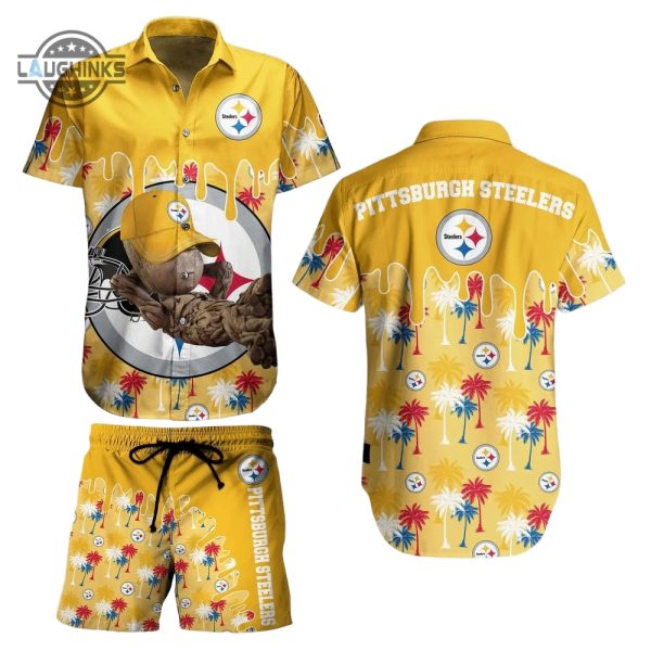 pittsburgh steelers nfl hawaiian shirt groot graphic new summer perfect best gift ever marvel hugs sports football aloha shirt and shorts set laughinks 1