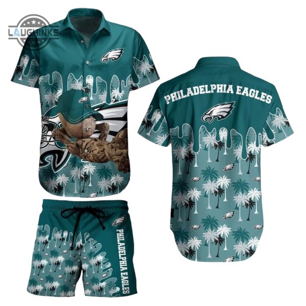 philadelphia eagles nfl hawaiian shirt groot graphic new summer perfect best gift ever marvel hugs sports football aloha shirt and shorts set laughinks 1
