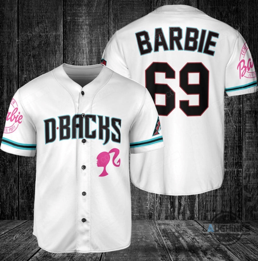 Arizona Diamondbacks Barbie Baseball Jersey White Custom Name And Number 2023 All Over Printed Sports X Barbie Movie Jersey Shirts
