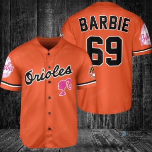 baltimore orioles barbie baseball jersey orange custom name and number 2023 all over printed sports x barbie movie jersey shirts laughinks 1