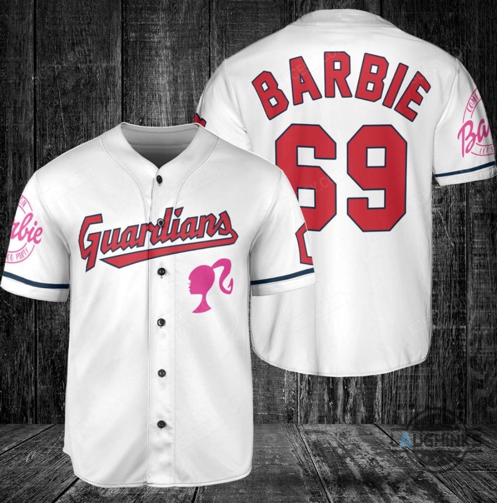 Cleveland Guardians Barbie Baseball Jersey White Custom Name And Number 2023 All Over Printed Sports X Barbie Movie Jersey Shirts