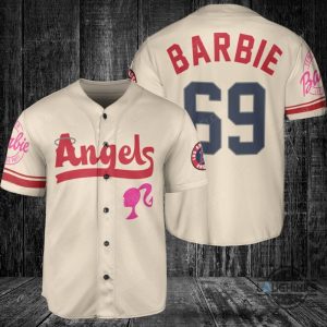 los angeles angels barbie baseball jersey cream custom name and number 2023 all over printed sports x barbie movie jersey shirts laughinks 1