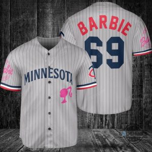 minnesota twins barbie baseball jersey gray road custom name and number 2023 all over printed sports x barbie movie jersey shirts laughinks 1