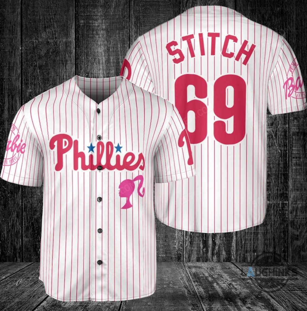 Philadelphia Phillies Barbie Baseball Jersey White Custom Name And Number 2023 All Over Printed Sports X Barbie Movie Jersey Shirts