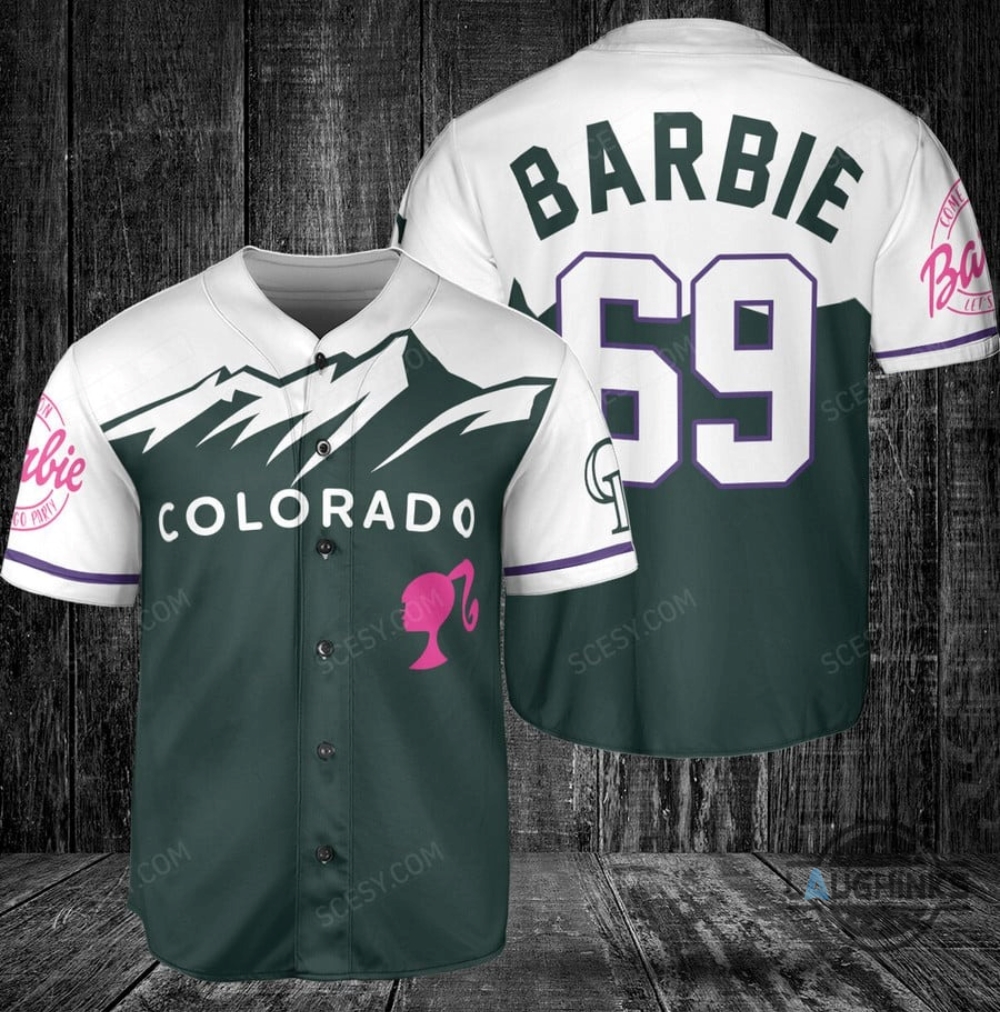 Colorado Rockies Barbie Baseball Jersey Green Custom Name And Number 2023 All Over Printed Sports X Barbie Movie Jersey Shirts