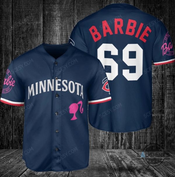 minnesota twins barbie baseball jersey navy custom name and number 2023 all over printed sports x barbie movie jersey shirts laughinks 1
