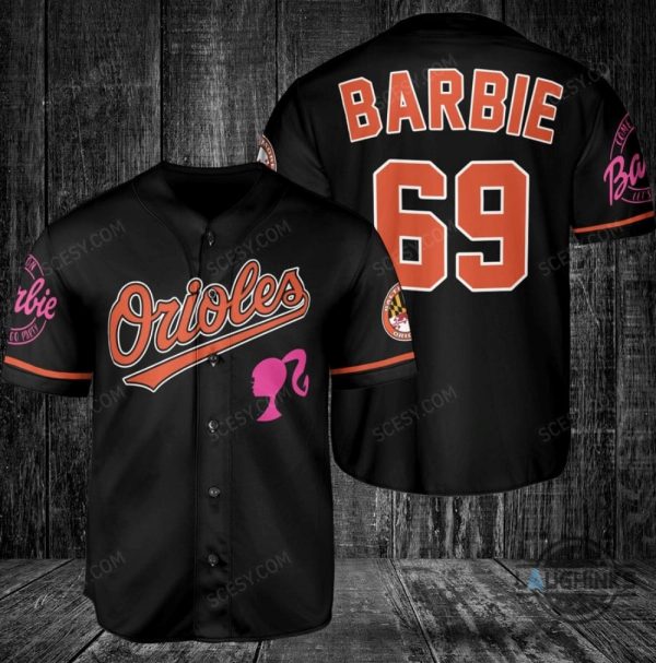 baltimore orioles barbie baseball jersey black custom name and number 2023 all over printed sports x barbie movie jersey shirts laughinks 1