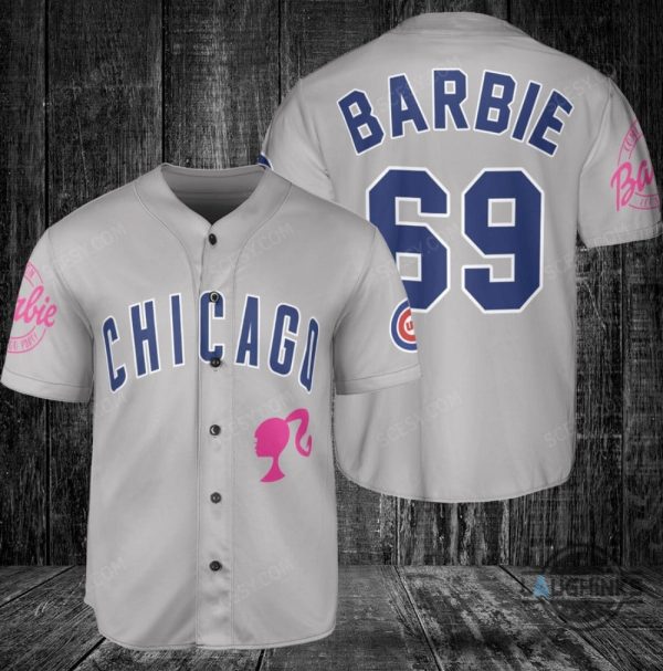 chicago cubs barbie baseball jersey gray custom name and number 2023 all over printed sports x barbie movie jersey shirts laughinks 1