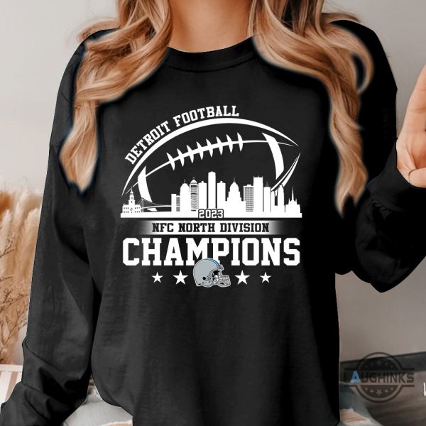detroit lions tshirt sweatshirt hoodie mens womens kids detroit football skyline 2023 nfc north champions tee shirts conquered the north fan gift laughinks 2