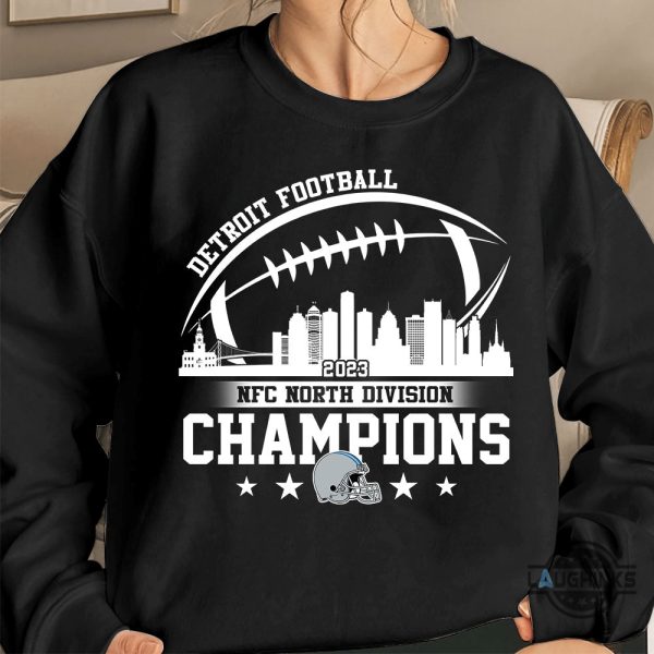 detroit lions tshirt sweatshirt hoodie mens womens kids detroit football skyline 2023 nfc north champions tee shirts conquered the north fan gift laughinks 3