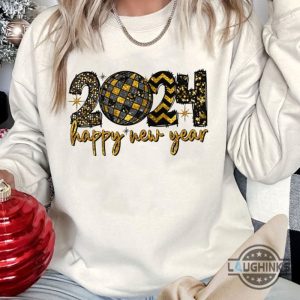 happy new year 2024 shirt sweatshirt hoodie mens womens kids faux glitter sequins 2d printed holiday 2024 tshirt disco ball new year boujee bougie retro gift laughinks 3