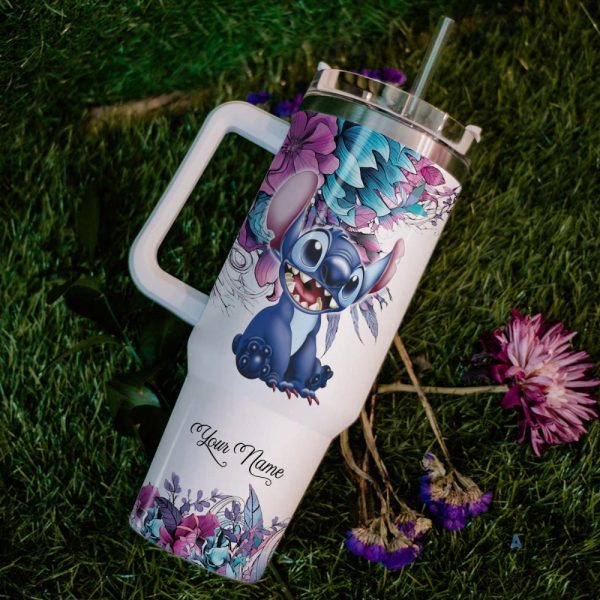 stich cup 40 oz personalized lilo and stitch disney stanley cup custom name just a girl who loves stitch flower pattern 40oz tumbler with handle and straw lid laughinks 4